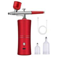 0.3mm Mini Air Compressor Kit Air Brush Paint Spray Gun Airbrush For Nail Art Craft Cake Nano Fog Mist Sprayer - Noble Red Round Pump + Airbrush + 2 Pots - View 9
