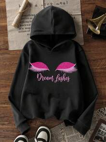 1pc Tween Girl Thermal Lined Thick Warm Sweatshirt, Young Student Clothing, Suitable For Kids Autumn/Winter Long Sleeve Top - Black - View 2