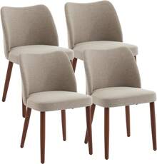 strundghti Modern Dining Chair Set Of 4, Linen Upholstered Kitchen Chair With Sold Wood Legs, Wing Backrest, Wooden Dinner Table, Accent Chair For Dining Room, Living Room - Camel Linen-4pcs - View 1