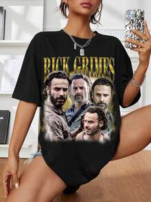 T-shirt unisexe RICK GRIMES Walking Dead - T-shirt graphique rétro Rick Grimes - T-shirt de la série télévisée - Rick Grimes - Noir - Voir 1