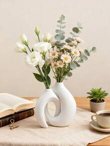 2pcs/Set White/Gold/White Dual-Tone Vases, Decorative Vases, Home Decor, Minimalist Nordic Bohemian Style, Suitable For Living Room, Bookshelf, Dining Table, Bedroom, Fireplace, Porch, And Also A Great Gift For Holidays - Multicolor - View 14