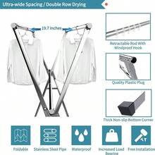 Tendedero de Ropa, Tendedero de Acero Acero Inoxidable de 1.6M/63 Pulgadas Tendedero Plegable de Ahorro de Espacio Ajustable y Plegable para Interiores y Exteriores con Ganchos - Plata - Ver 5