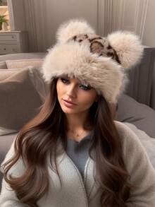Gorro de punto de cola de caballo de unicolor para mujer, gorro de punto acrílico casual, versátil, de moda, de poliéster, de unicolor, para otoño/invierno - sombrero - Ver 16