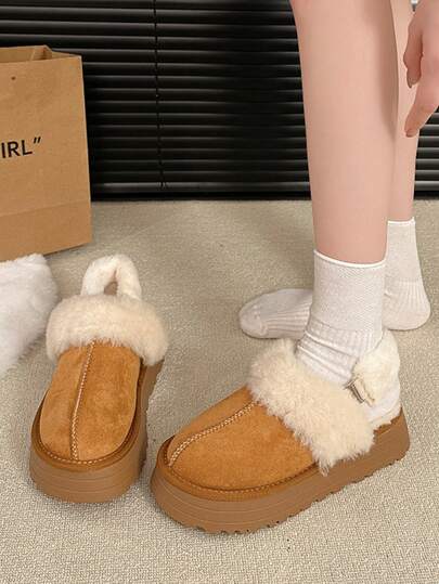 2022秋冬季女士毛绒拖鞋，保暖雪地靴，闭趾蓬松家居鞋