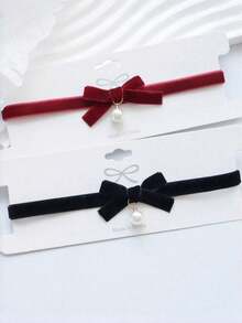 1pc Simple Velvet Pearl Choker Necklace, Short Girl Clavicle Chain