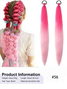2pcs 26-Inch Halloween/Christmas Purple, Green, Blue, Pink, Red, Gold Colorful DIY Braiding Clip-In Hair Extensions, Synthetic Long Straight Hair, Heat Resistant Fluffy Ponytail Hair Pieces, Suitable For Women And Girls - Multicolor - View 20
