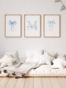 3pcs Personalized Name Wall Art Butterfly Print Customizable Canvas Poster, Available In Pink, Blue, Yellow Butterfly Design, Elegant And Aesthetic Wall Decor Suitable For Women, Baby Girls, Bedroom, Apartment, Dorm - Multicolor - View 8