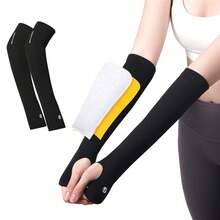 1Pair Volleyball Arm Sleeves, Sports Compression Padded Forearm Sleeves For Men & Women, Unisex Athletic Sleeve - Black - View 5