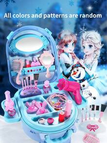 三合一儿童化妆梳妆台套装，冰雪奇缘主题过家家化妆玩具，包含配件、化妆盒、学习和装扮模拟、时尚化妆派对、生日、万圣节、圣诞节礼物