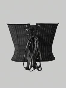 Apperloth A Top de corset overbust sexy, top court rayé pour femmes. Laçage devant crochet, dos nu, amincissant avec baleines pour le maintien de la taille. Shapewear pour femmes, à porter au quotidien, pour les sorties, les festivals de musique rave, les soirées Y2K - Noir - Voir 6