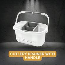 Sink Caddy Organiser Sponge Holder Cutlery Drainer With Handle Kitchen Utensil Rack Accessory Compartment Decor Plastic - White/Grey - View 7