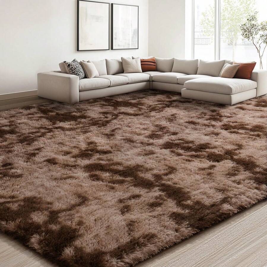 Merry Christmas Winter Soft Plush Shag Rug 5x7, Ultra Fluffy Rug For Living Room Bedroom, Non-Slip Fuzzy Large Area Rug For Living Room, Carpet For Girl Boy Kids, Modern Indoor Home Decor Aesthetic, Black - 咖啡棕 - 查看 1