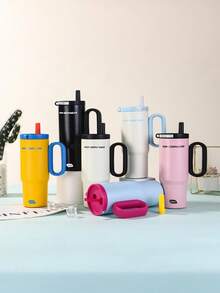 不锈钢保温冰王杯，时尚吸管杯带手柄，大容量保温杯，适合车载旅行、户外使用，316不锈钢保温杯，情人节礼物，阳光旅行，返校季礼物，圣诞节礼物，斋月礼物 - 彩色 - 查看 2