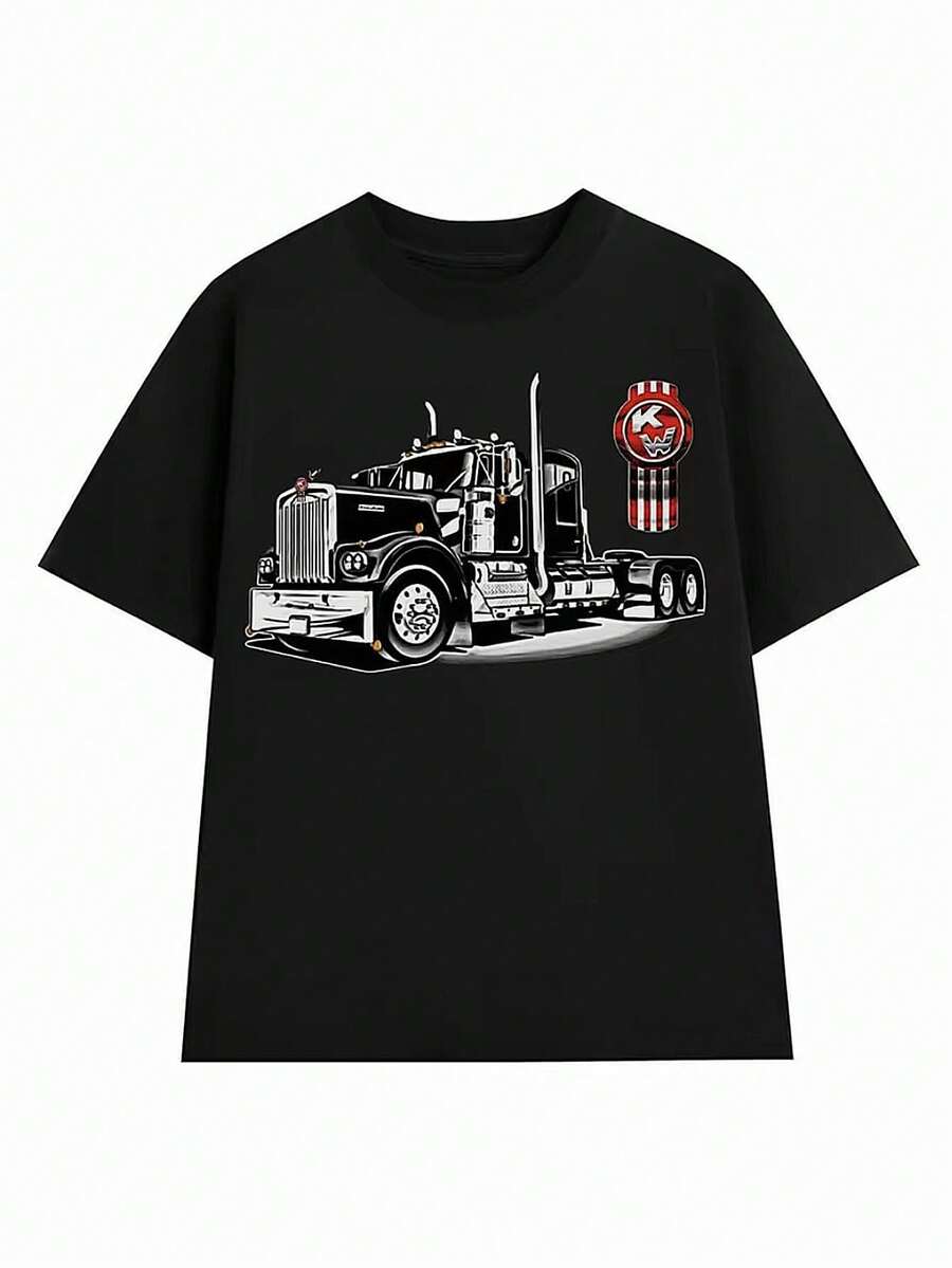Kenworth Highway King Cotton T-Shirt, Unisex Fashion Classic Print, Sports Top And Bold Truck Graphic Design, Suitable For Outdoor Travel, Is The Perfect Gift For Truck Drivers. - màu đen - Xem 1