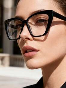 3pcs Unisex Square Large Frame Versatile Academic Style Non-Prescription Glasses Glasses, Face-Flattering - Black/white/red - View 3