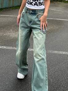 大码女式复古宽松直筒牛仔裤