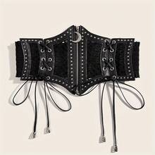 1pc Women's Goth Belt Vintage Moon Sign Waist Belt Wide Elastic Cinch Waist Corset Belt Suitable For Holiday Decoration And School Party Activities, Must Be Selected As A Gift - Black - View 1