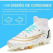 Bulamall Zapatos de Fútbol para Hombre, Profesionales Zapatillas de Deporte Adulta, Tacos de Fútbol para Entrenar al Aire Libre, Atletismo Interiores y Exteriores - Blanco-FG - Ver 12