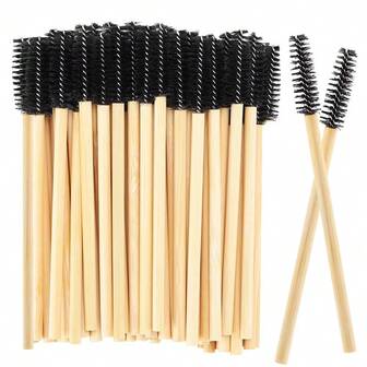 50 piezas Cepillos desechables de bambú para pestañas, varitas de rímel, aplicador de extensiones de pestañas, cepillos para cejas, herramientas de maquillaje
