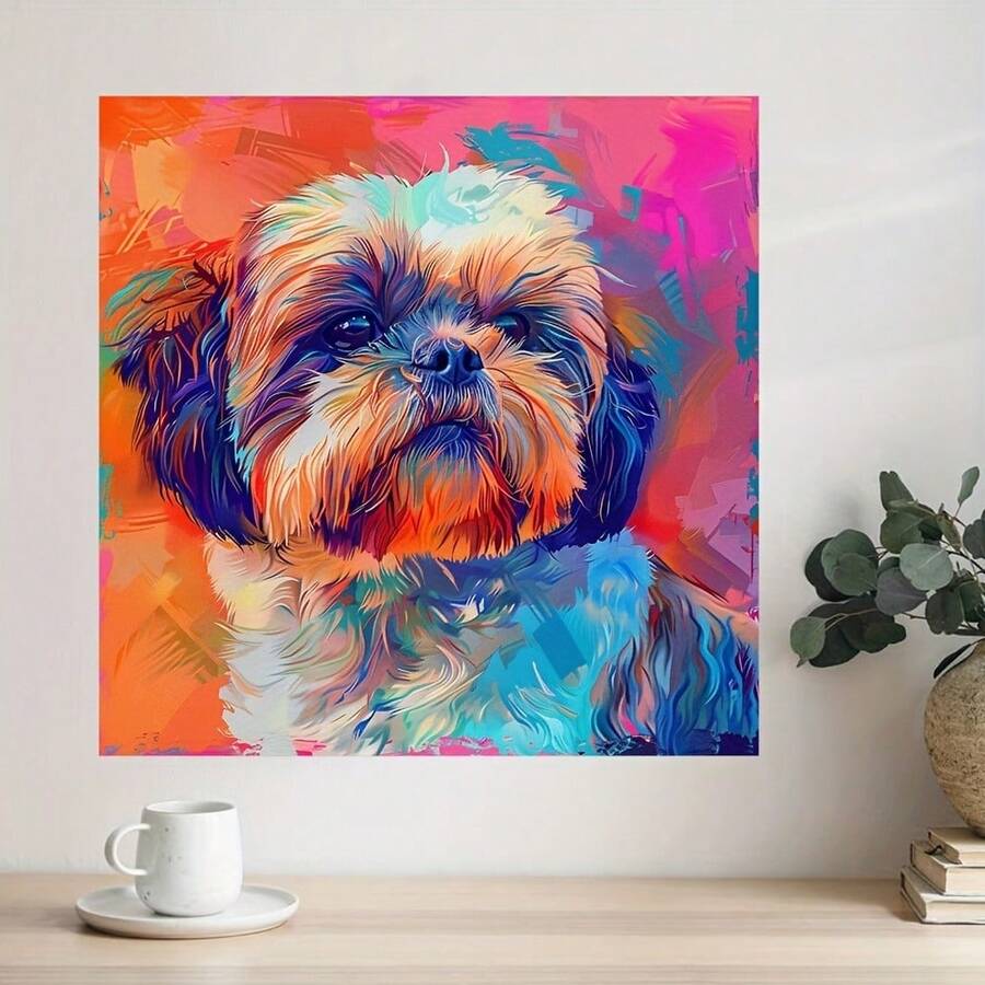 Shih Tzu Dog Canvas Wall Art Print - Vibrant Abstract Colorful Modern Oil Painting Style - Puppy Lover Indoor/Outdoor Decor - Unframed 1pc Poster Board For Home Decoration