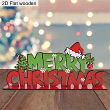 1pc 2D Flat Wooden Christmas Decoration Ornament Sign, Colorful Bow Merry Christmas Wooden Ornament Christmas Tree Pattern Antler Ornament, Holiday Table Decoration, Perfect Christmas Gift - Multicolor - View 3
