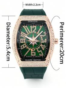 1pc Men's Luxury Starry Sky Barrel Shaped Watch With Silicone Strap - Green - View 5