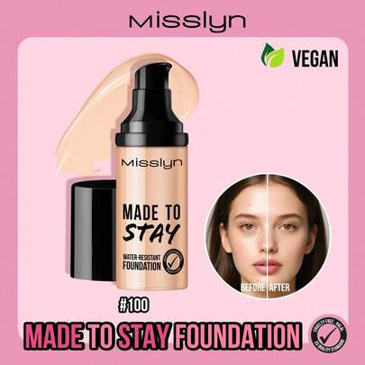 Misslyn 持久防水粉底液，均匀肤色，防水防晕染，质地柔滑，高遮瑕，滋养肌肤，Y2K风格妆容，适合派对、海滩、旅行、度假、露营、户外活动，玫瑰色调，时尚少女新年妆容，适合角色扮演、校园风、春节、情人节礼物，纯素，零残忍，冬季必备，生日、圣诞节礼物，派对必备，最佳色号
