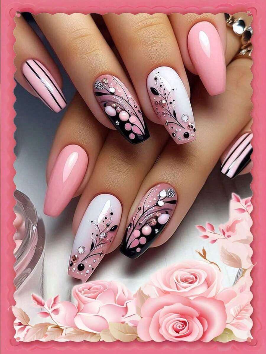 24Pcs Almond Shape Glossy Solid Color Press-On Nails Set, Including 1Pc Gel Glue And 1Pc Nail File, Suitable For Party, Dance And Daily Wear, Reusable And Removable Nail Supplies Nails - 彩色 - 查看 1