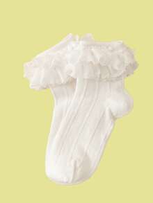 1 Pair Solid Color Cute Pleated Ruffle/Frill Ankle Socks, Versatile & Adorable For Everyday Wear
