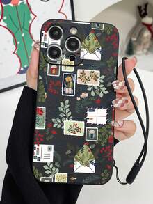 1 Stück modischer Weihnachts-Stempel-Muster Handyhülle mit matter Oberfläche und Handschlaufe, kompatibel mit Apple iPhone11/12/13/14/15/16/16PRO/16PROMAX, GalaxyA05/A15/A25/A35/A53/A54/A55/S23/S24