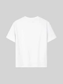Girls & Teenagers Students Casual Printed Black Crew Neck Short Sleeve T-Shirt Top, Summer - 白色 - 查看 4
