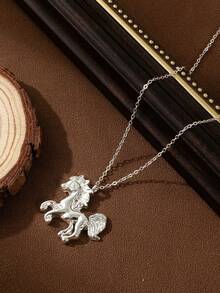 1pc Popular Women's New Year White Horse Zodiac Charm Necklace, Fashion Cute Pendant Jewelry Gift For Wedding, Engagement, Party