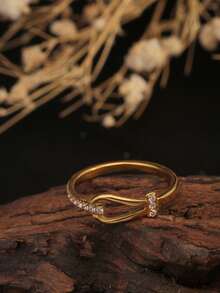 1 件不锈钢双箭丝带戒指，水滴形方晶锆石戒指，18K 镀金精致十字交叉指节戒指，适合女性日常佩戴