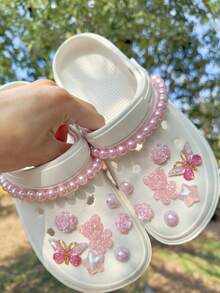 14pcs Shoe Accessories, Suitable For Hollow Sandals, Slippers, Garden Shoes, Beach Shoes, DIY Bowknot, Pink Bear, Heart Shape, Removable ABS Pearl Decorations, Ideal For Holiday And Birthday Gifts