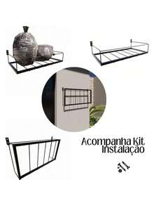 Lixeira de Parede Muro Grade Externa 50 Litros - Aço Inoxidável - Preto - Visão 7