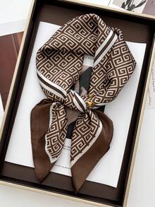 1pc Imitation Silk Simple Checkerboard Print 70cm Square Scarf, Men's Bandana, Versatile Neck Scarf, Sun Protection