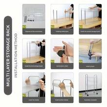 Multi-Functional Storage Cart, Design, Transparent Material, Suitable For Office, Bedroom, Bathroom, Kitchen Storage | Versatile Floor-Standing Metal Pipe Sliding Shelving Unit, Practical Storage Rack - Transparent - View 7