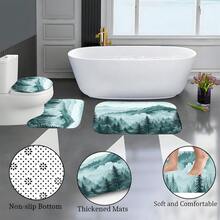 1/4 piezas Juego de cortina de ducha del bosque brumoso azul y verde, cortina de baño con paisaje de montaña, juego de cortina de baño decorativa impermeable con escenario de árboles de pino rústicos y naturales (con ganchos) - verde claro - Ver 8