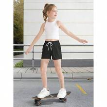 - Paquete de 6 pantalones cortos para correr de ajuste para nias, rendimiento activo, pantalones cortos deportivos de verano con bolsillo con cordn para nios - 6-7 Años + Negro, gris, azul marino, rosa, rosa fuerte, naranja - Ver 8