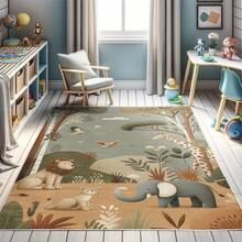 Retro Mid Century Abstract Pattern Rug On Ivory Background, Dark Orange And Reseda Green, 4' X 5' 5", Ideal For Bedroom, Dorm And Living Room - 橄欖綠 紅褐色 本色 - 查看 4