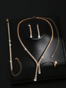 女士首饰套装 - 项链、耳环、手链、戒指，优雅精致，适合派对、婚礼和特殊场合。 - 金色 - 查看 3