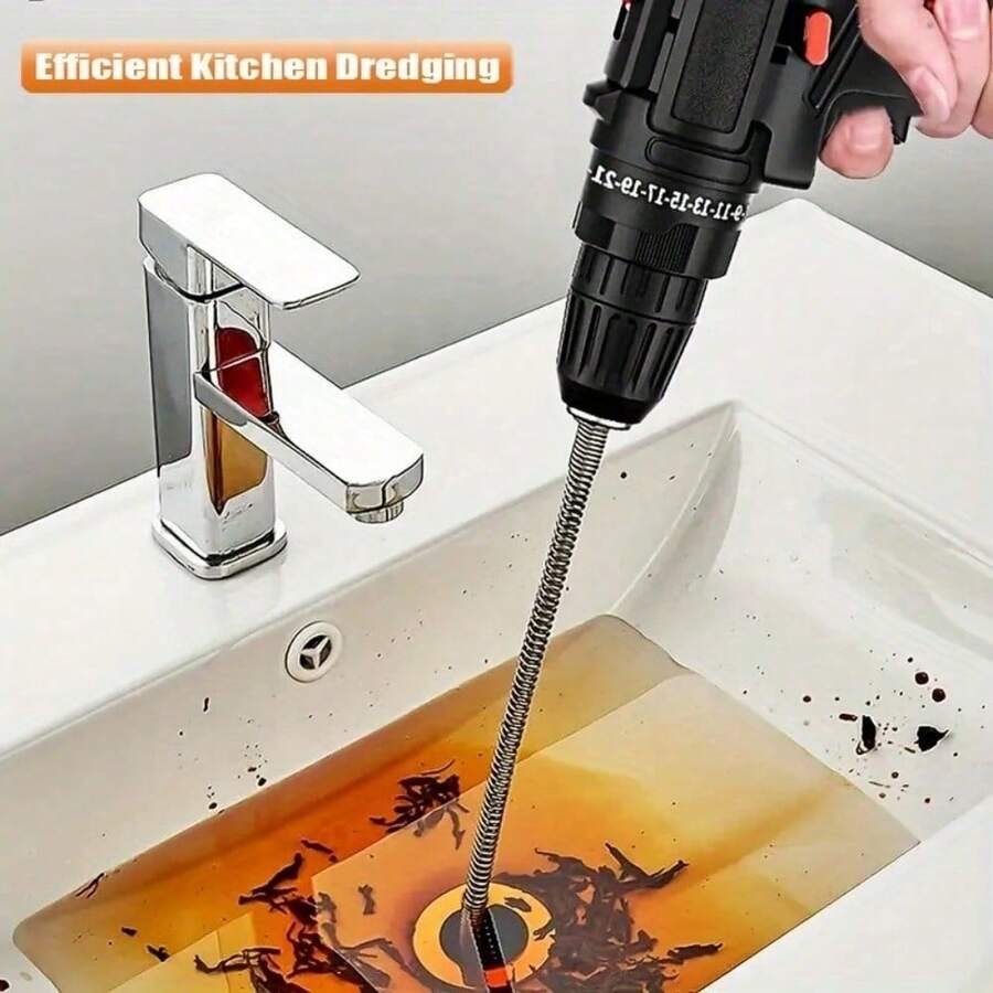 1pc Household Electric Drill Pipe, Dredge Sewer Toilet Dredge, Spring Toilet Floor Drain, Kitchen Dredge Tool, Durable, Space-Saving Design, 39.37-Inch Long Multipurpose Unclogger,(Only Unclogger, Not Including Drill) - 1 - View 1