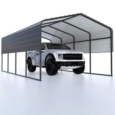 Marquesina para cochera de alta resistencia de 13 x 21 pies con estructura de marco actualizada y techo de acero galvanizado. Garaje de metal para camionetas, botes, automóviles y tractores.