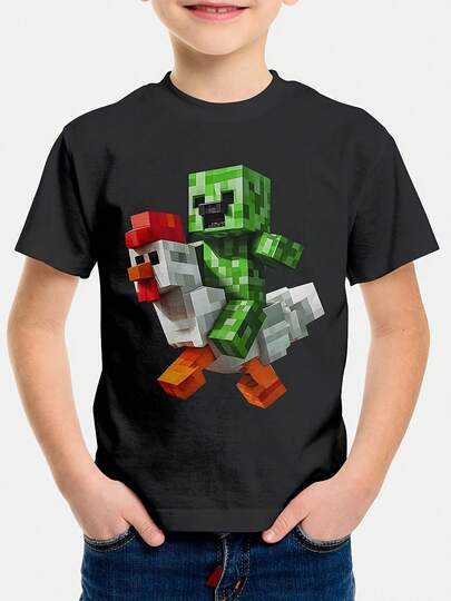 Camiseta gráfica clásica de  Creeper Chicken para ni?o, algodón premium, ligera, moderna y con estampado único y llamativo.