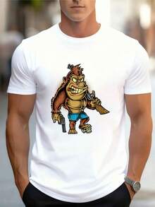 Camiseta de algodón de cuello redondo para hombres, camiseta de algodón puro impresa de manga corta, algodón de alta calidad, duradera, ropa de calle diaria refrescante - Blanco - Ver 1