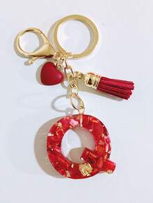 26 种选择红色环氧树脂首字母钥匙扣、可爱心形流苏钥匙扣、时尚包包配件钱包吊坠、派对小礼品，适合作为圣诞节送给朋友的礼物 - 紅色 - 查看 28