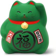 Banko Ware Maneki-Neko - Hucha de cerámica - Gato de la suerte, bonita y gordita tradicional japonesa - VERDE - Ver 16
