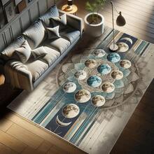 Retro Mid Century Abstract Pattern Rug On Ivory Background, Dark Orange And Reseda Green, 4' X 5' 5", Ideal For Bedroom, Dorm And Living Room - Kadet Biru dan Kulit Telur - View 9