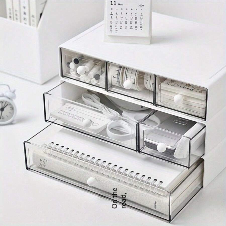 Stackable Drawer Style Makeup Organizer Box, Desktop Stationery Storage Container, Freely Combinable Multi-Layer