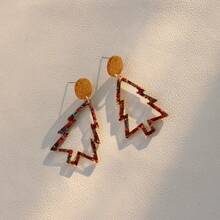 1 par de pendientes elegantes de árbol de Navidad rojo con brillo y hueco de acrílico, regalo de fiesta, festival de música y vacaciones para mujeres